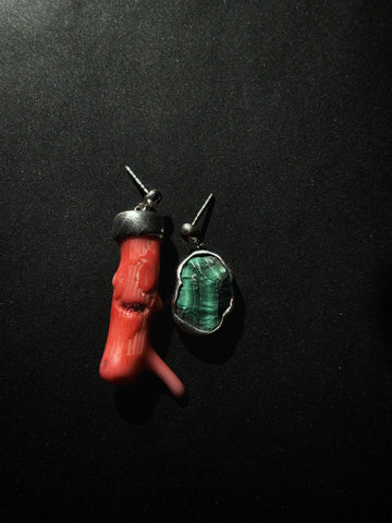 Lady Coral of Malachite Earrings