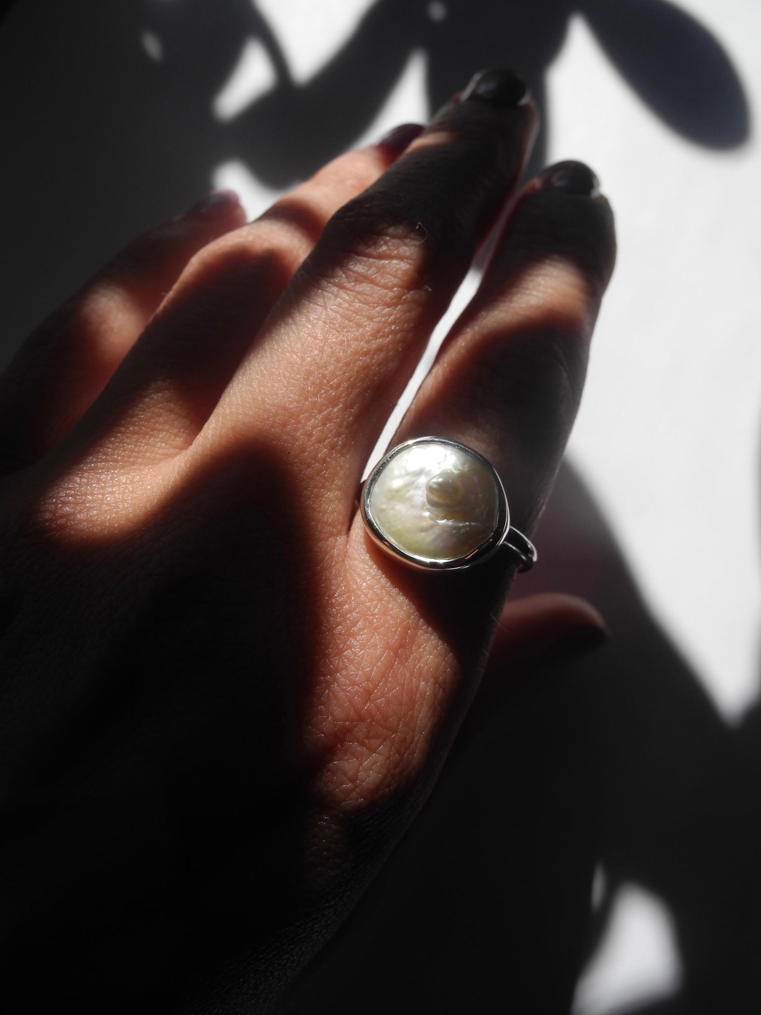 Pearl Moon Coin Ring